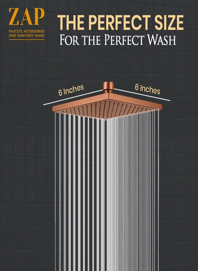 ZAP OHSQ65 360 Degree Rotation Rose Gold Square Overhead Shower SUS304 Stainless Steel | Anti-MIcrobial Silicon Nozzle, Ultra Thin & Lightweight- 6 x 6 inch Showerhead with 15 Inch Rod - Image 2